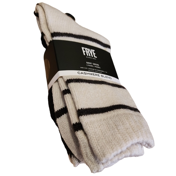 Frye Cashmere Blend 2pr Boot Socks Brown Beige Striped New - Picture 2 of 5